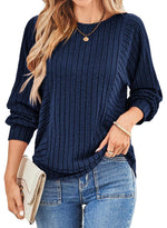Women's Soft Ribbed Crewneck Long Sleeve Shirts Knit Tops
