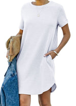 Women's Casual Short Sleeve T-shirt Dress with Pocket