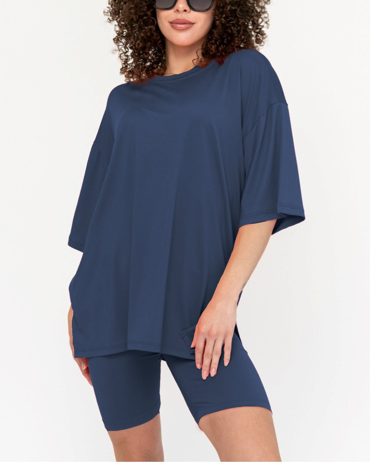 Women's Summer Crew Neck Oversized Biker Set