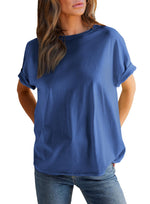 Women's Solid Color Round Neck Short Sleeve T-shirt