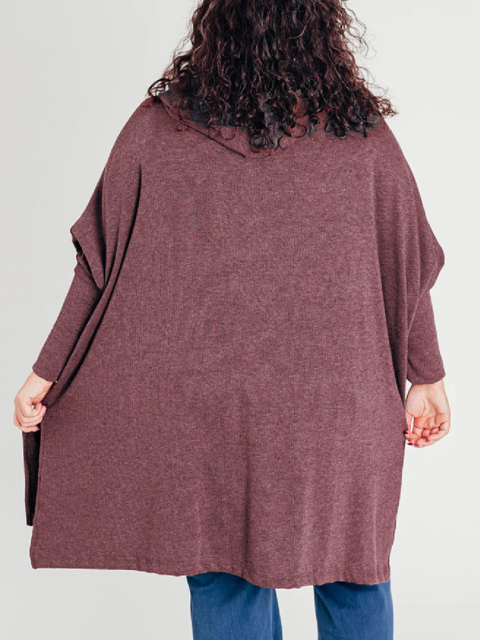 Women's Oversized Bat Sleeve Ribbed Hooded Pullover