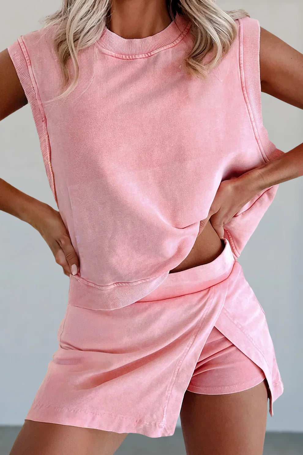 Women's Mineral Wash Tank Top and Slit Skirt Set