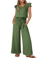 Women's Ruffle Sleeve Solid Color One Piece Jumpsuit