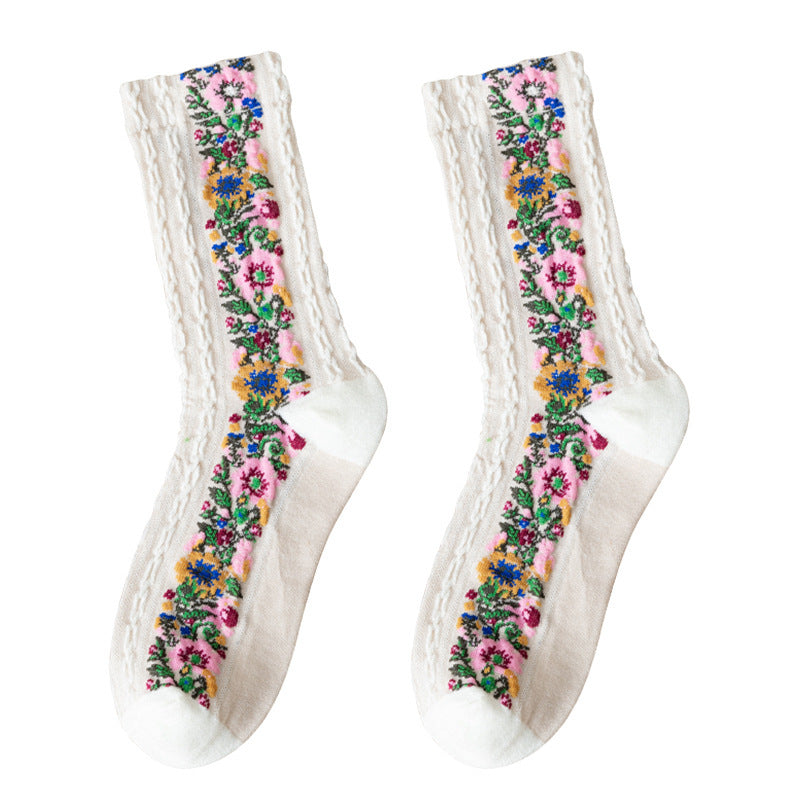 Vintage Embroidered Floral Socks