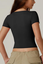 Women's V Neck Button Fit Cropped Top