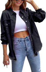 Women's Distressed Denim Lapel Jacket