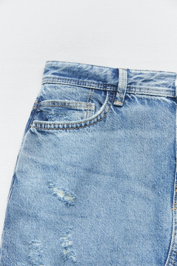 Front Slit Fringe Denim Skirt