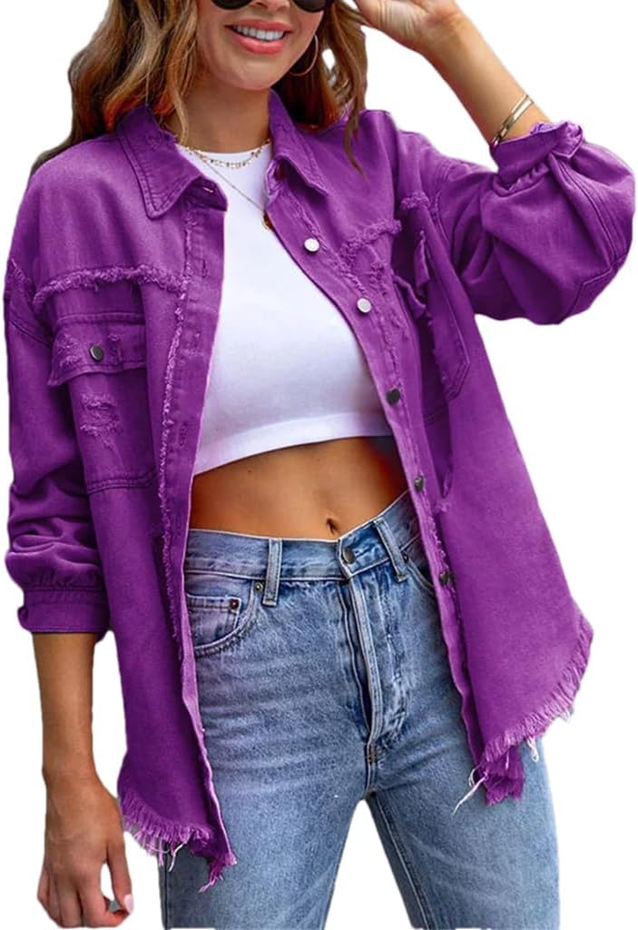 Women's Distressed Denim Lapel Jacket