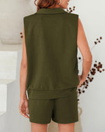 Women's Oversized Sleeveless Sweatshirt Shorts Two Piece Set