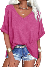 Women's Casual Oversized V-Neck Shoer Sleeve T-Shirt