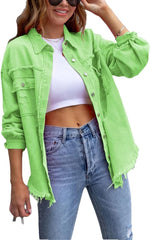 Women's Distressed Denim Lapel Jacket