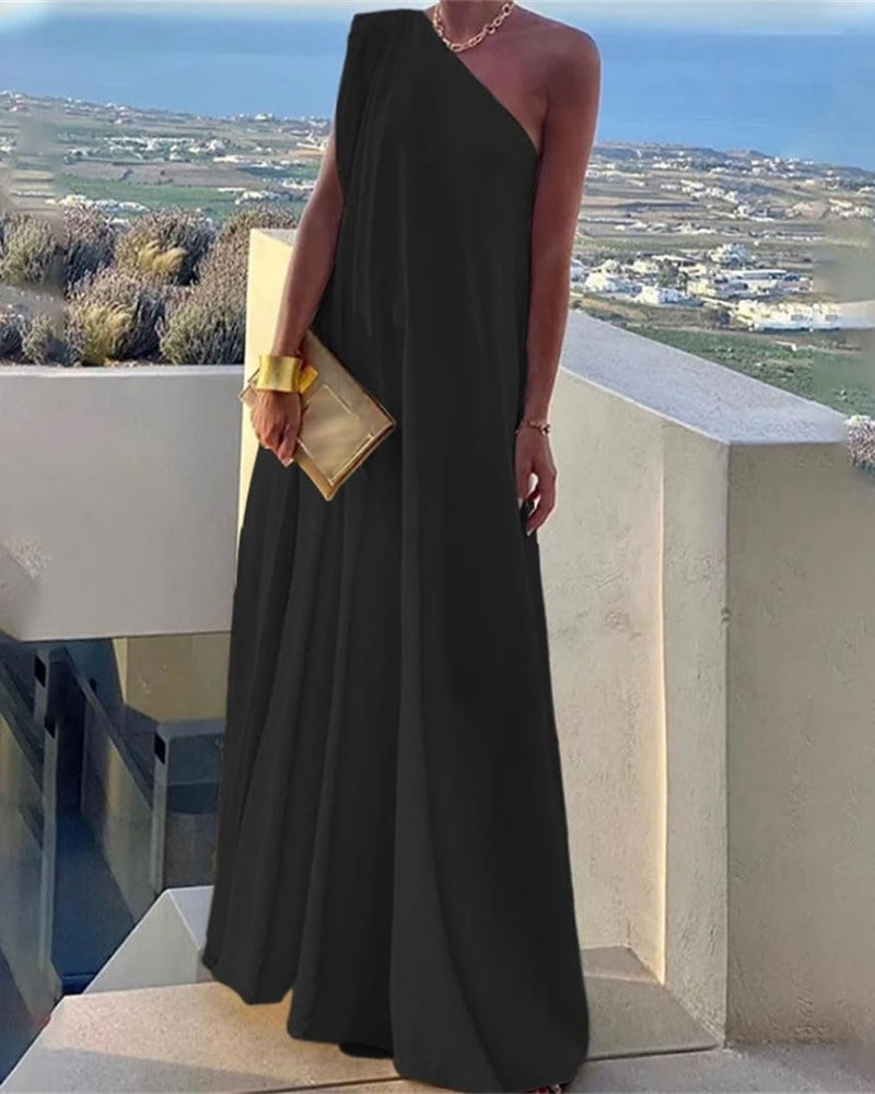 Women's Elegant Asymmetrical One Shoulder Maxi Dress