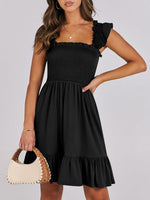 Women's Square Neck Smocked Ruffle Dress