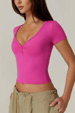Women's V Neck Button Fit Cropped Top