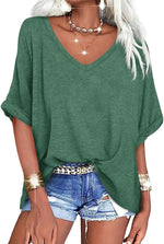 Women's Casual Oversized V-Neck Shoer Sleeve T-Shirt