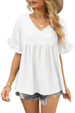Women's Casual V Neck Ruffle Sleeve Blouse
