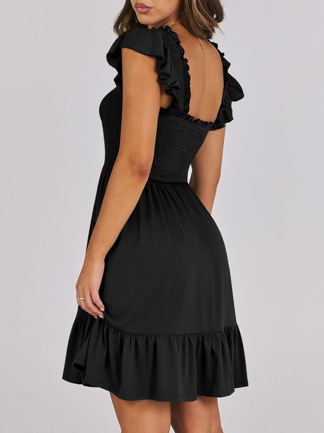 Women's Square Neck Smocked Ruffle Dress