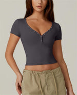 Women's V Neck Button Fit Cropped Top