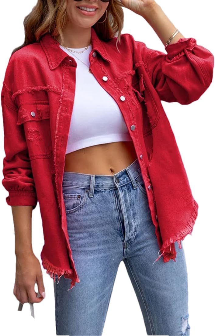 Women's Distressed Denim Lapel Jacket