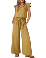 Women's Ruffle Sleeve Solid Color One Piece Jumpsuit