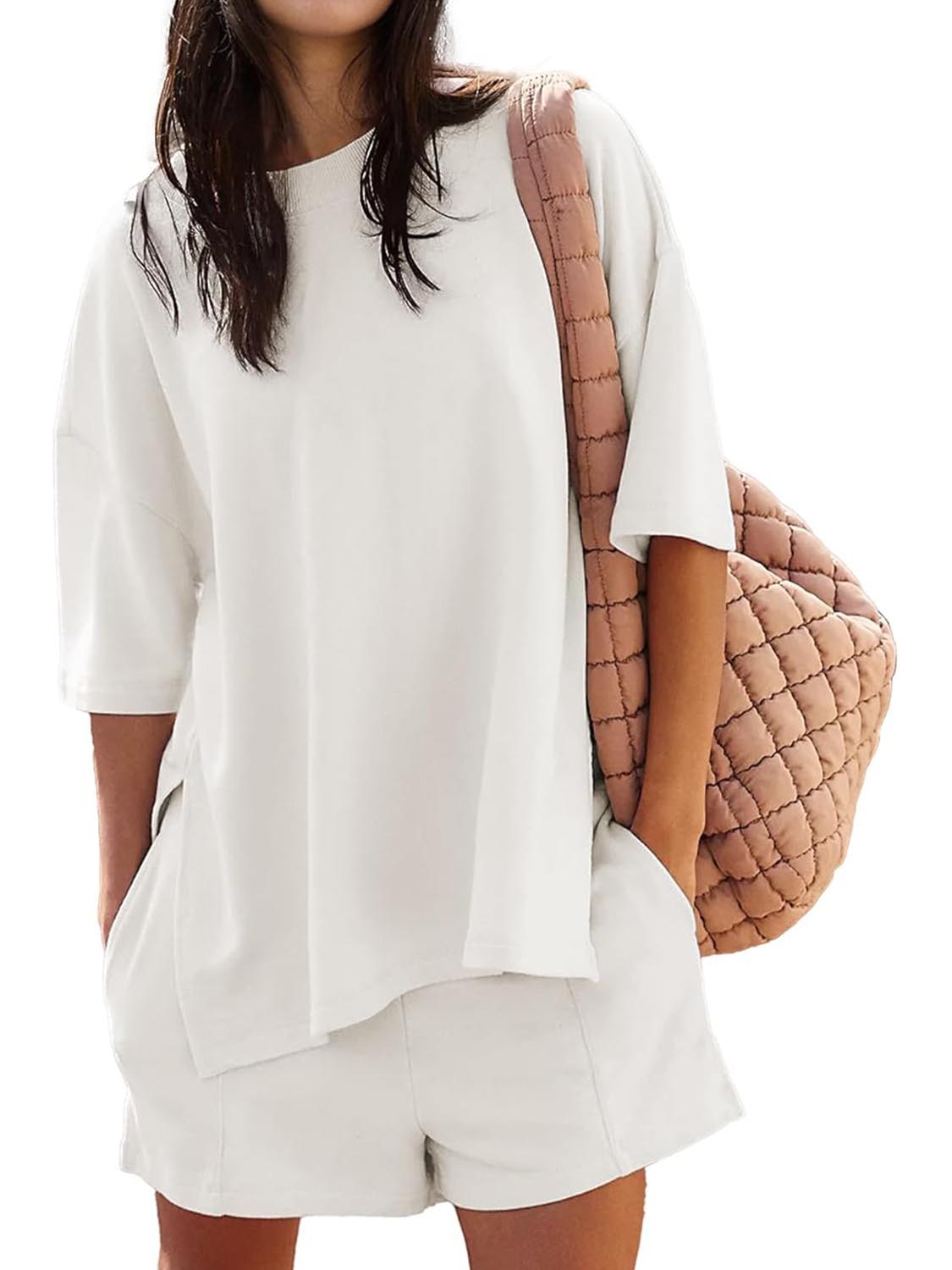 Women's Casual Matching Set with Slit Top and Shorts