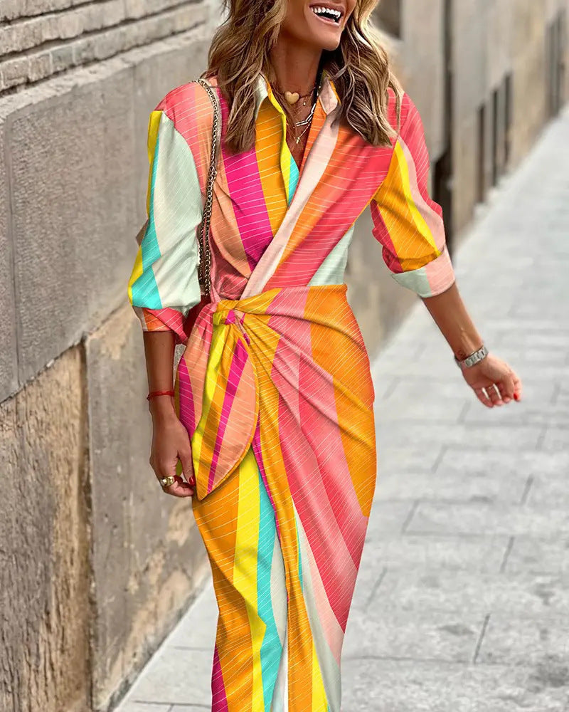 Women's Casual Long Sleeve Print Long Skirts