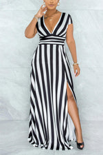 SEXY STRIPED HIGH WAIST MAXI DRESS