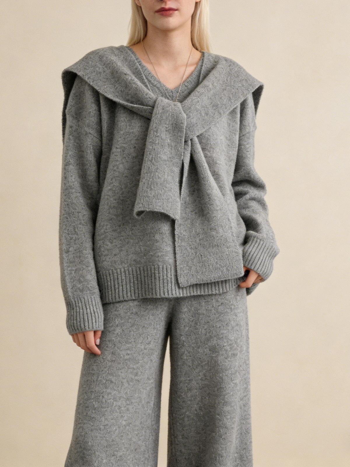 Women's Sweater with Attached Scarf Two-Piece Set