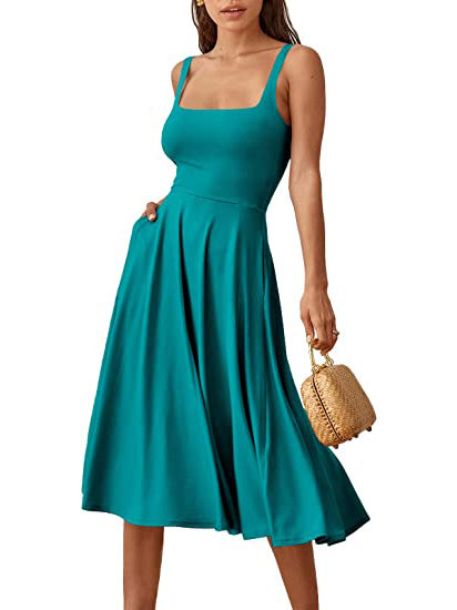 Casual Square Neck Sleeveless Beach Midi Dress