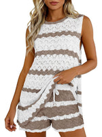 Women's Striped Knit Sleeveless Top and Shorts Co-ord Set
