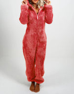 Women's Pajamas Furry Zipper Jumpsuit Hooded Pajamas
