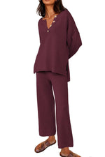 Button Knit Sweater 2-Piece Loungewear Set