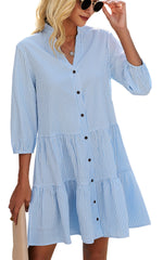 Women's Button Down 3/4 Sleeve Gingham Shirt Dress