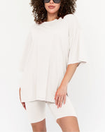 Women's Oversized Solid Biker Short Set