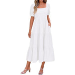 Puff Sleeve Smocked FlowyMidi Dress