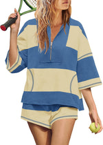 Women's Summer Oversized Striped Shirt and Shorts Sets