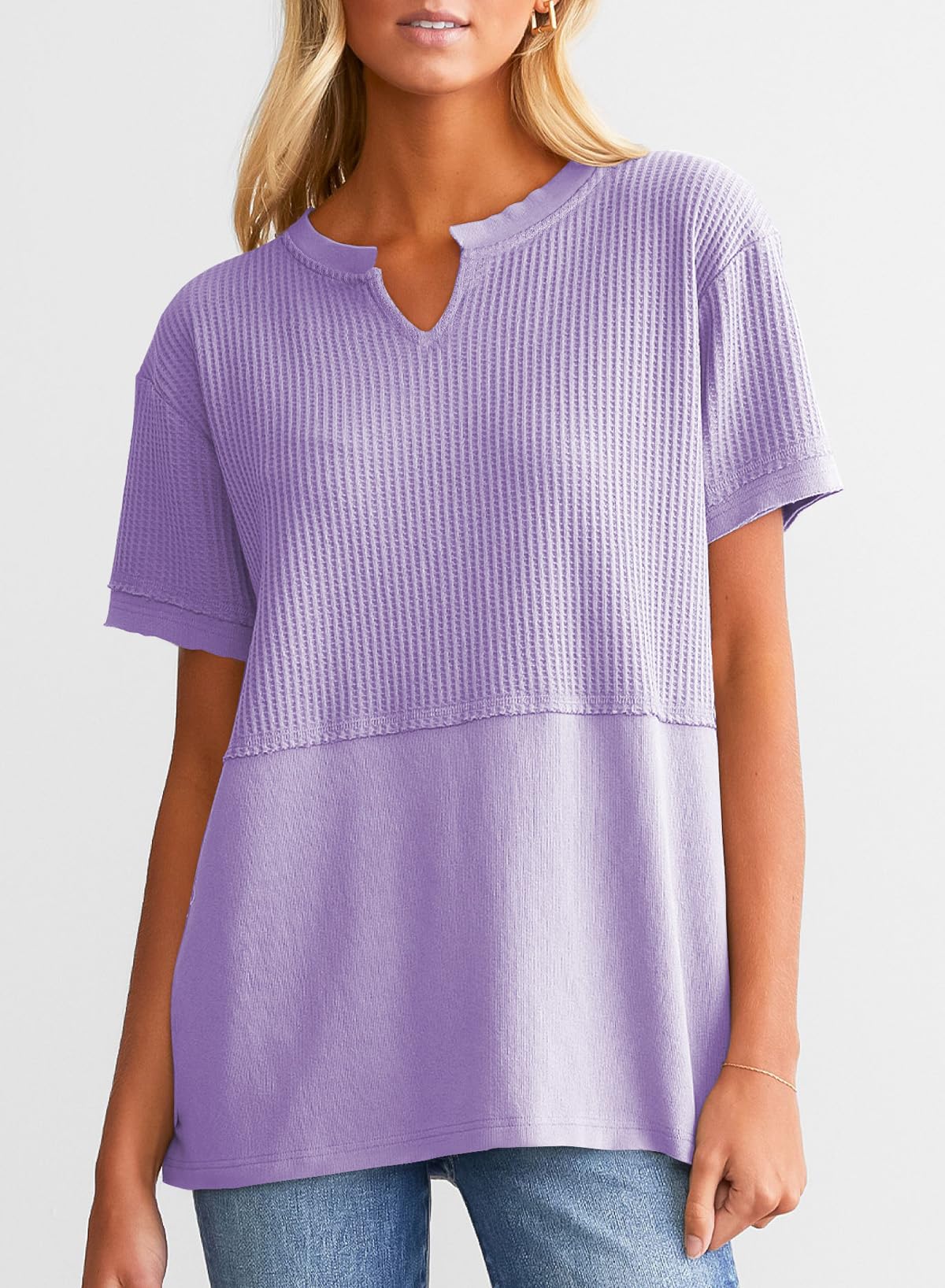 Women's CasualWaffle Knit Short Sleeve Top