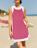 Women's Color Block Sleeveless Side Slit Tops and Matching Shorts Two Piece Set