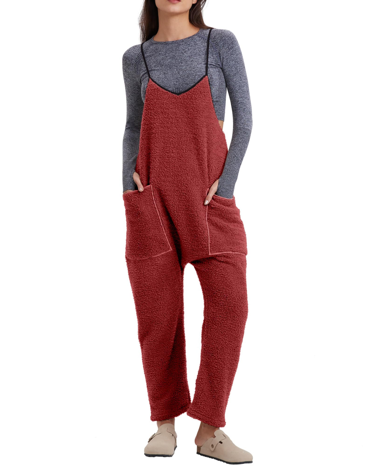 Women's Adjustable Strap Fleece Jumpsuit