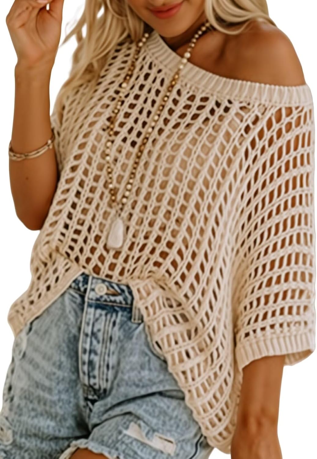 Women's Summer Casual Short Sleeve Hollow Out Crochet Tops