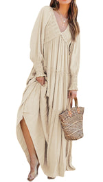 Women's Long Sleeve V Neck Boho Flowy Maxi Dresses