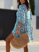 Women's Floral Print V Neck Half Sleeve Dress