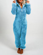 Women's Pajamas Furry Zipper Jumpsuit Hooded Pajamas