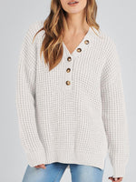 Women's Waffle Side Slit Knit Sweater