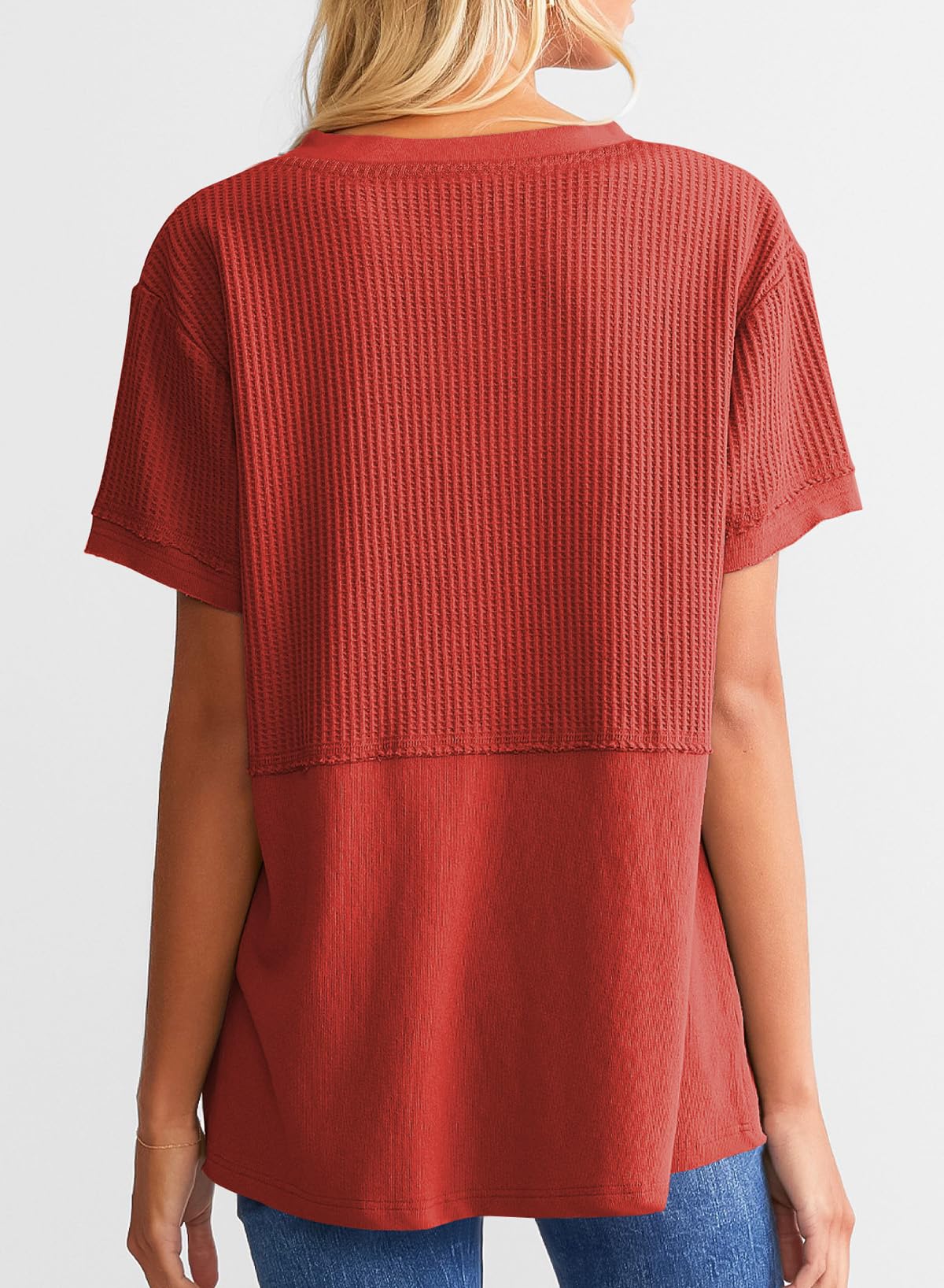 Women's CasualWaffle Knit Short Sleeve Top