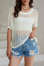 Women's Summer Casual Short Sleeve Hollow Out Crochet Tops