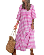 Women's Puff Sleeve Smocked Ruffle Boho Maxi Dress