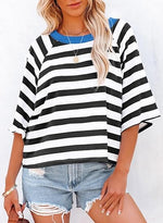 Women's Drop Shoulder Short Sleeve Striped Casual T-Shirts