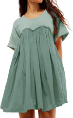 Women's Summer Pleated Babydoll Dress with Pockets