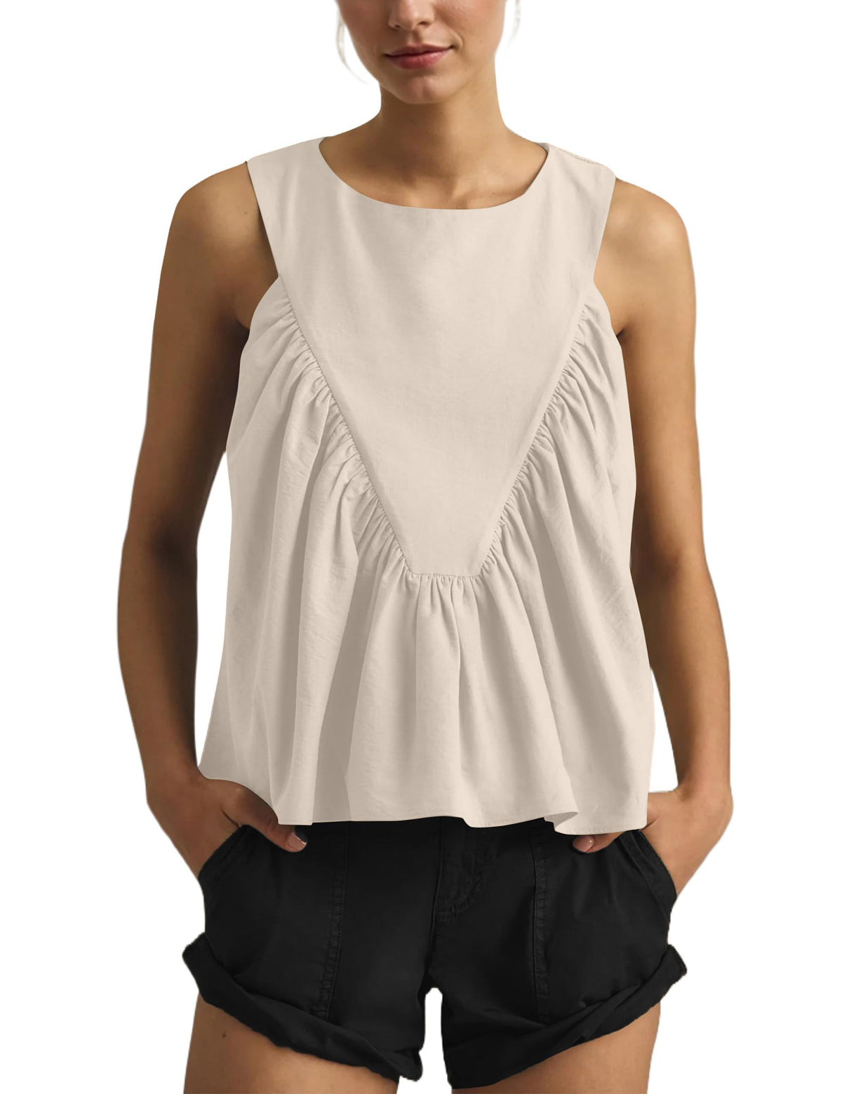 Women's Casual Loose Sleeveless Pleated Tnak Top